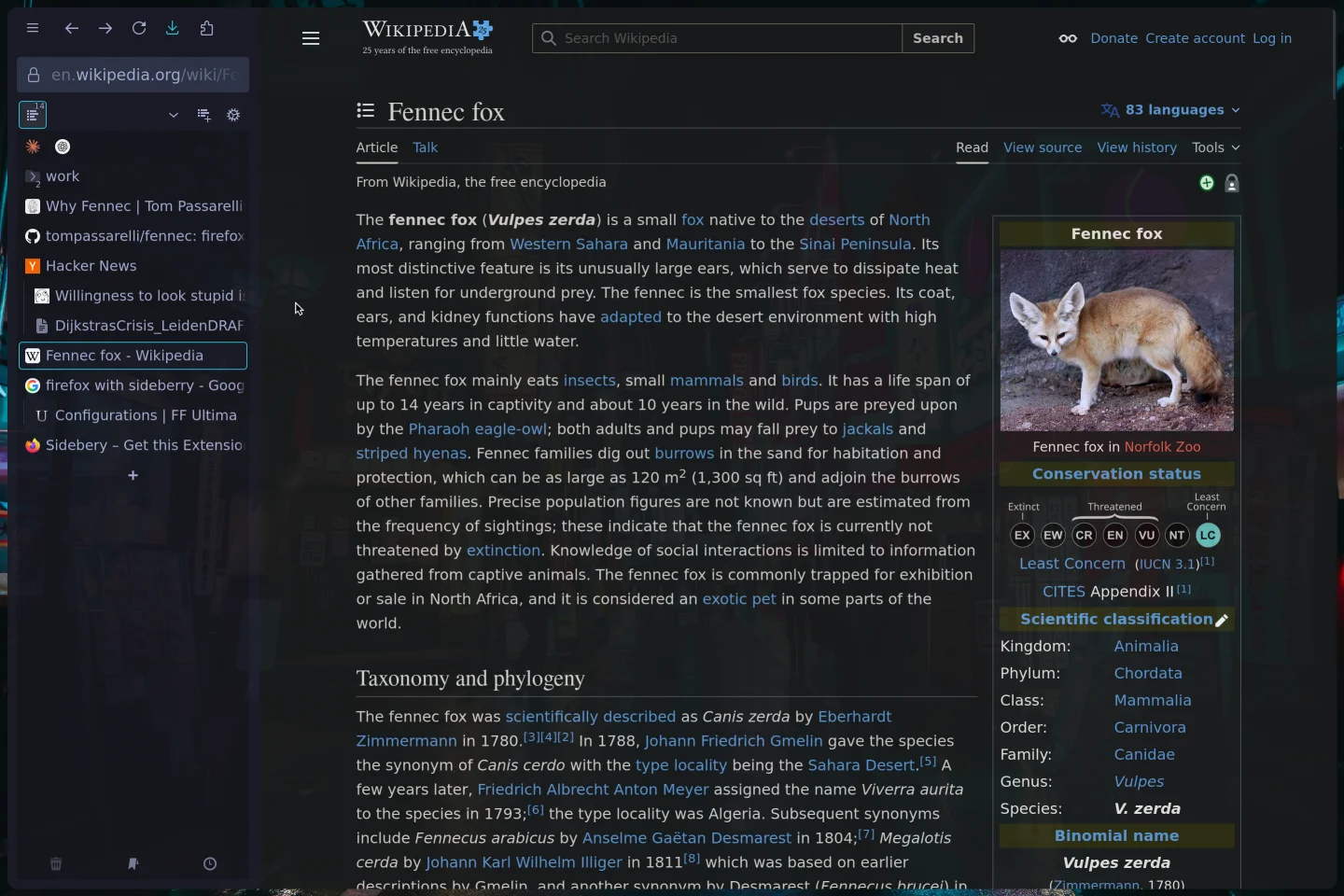 Figure 1: Fennec CSS with sidebar shown